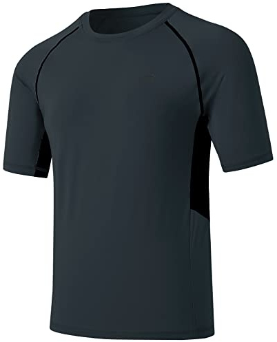Huayuzh UV skjorta för män rashguard t-shirt simning skjorta snabbtorkande lätt andas surfing fiske vandring topp, 5-träkol grå, L