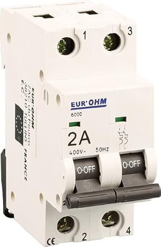 EUR'OHM Interruttore bipolare curvo C collegamento vite su/giù 2A 6kA - Apparecchiature elettriche