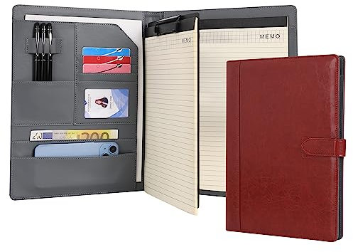 Wason A4 Dokumentenmappe PU-Leder mit Klemmbrett Notizblock Formularhalter Schreibmappe für Interviewplaner Konferenzvorträge und Organisatoren (Rot)