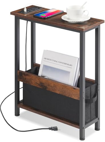 Slim Charging End Table with Storage - For Small Spaces and Bedroom