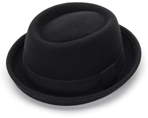 Vikodah Pork Pie Hat Wool Felt Bowler Porkpie Boater Derby Fedora Hat for Men Women Black