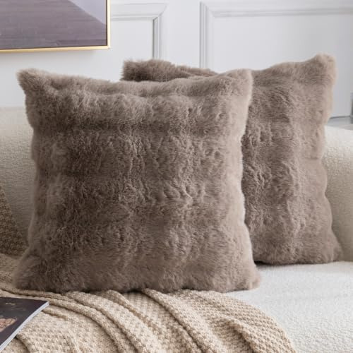 Madizz 2er Set Sanft Plüsch Kurze Wolle Samt Dekorativ Zierkissenbezüge Luxus Stil Kissenbezug für Sofa für Schlafzimmer Taupe 40x40 cm