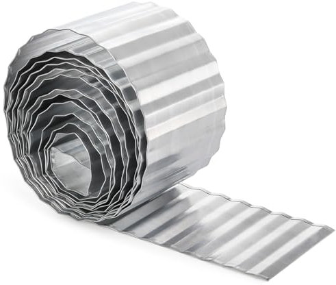 YOUEON 20Ft/6 m Corrugated Garden Edging Border, 6 Inch/15 cm Tall Metal Landscape Edging Border, Sturdy Lawn Edging Border for Yard, Graden, Flower Bed, Lawn, Pathway, Silver