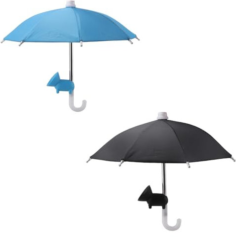 Kingovalley 2 Sets Phone Umbrella, Black and Blue Phone Umbrella with Suction Cup for Phone, Universal Adjustable Sun Shade Cover for Phone