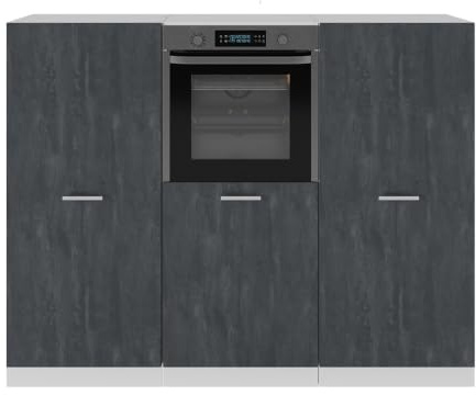 Vicco Küchenblock R-Line, Schwarz Beton/Weiß, 180 cm | 3 Module · Höhenverstellbare Füße · Ohne Arbeitsplatte · Robuste Fronten · Mit Backofenschrank · Frei kombinierbar