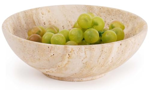 SPESHSTONES Travertin fruktskål 15 cm dekorativa små skålar för köksbänk, idealisk sten serveringsfat för kaffe och matbord mittpunkt, nyckelhållare för entrédekor
