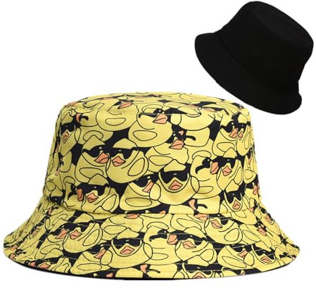 LANLYLGQ Fischerhut Beidseitig Tragen Unisex Herren Damen Sonnenhut UV Schutz Sommerhut Bucket Hat (Baumwolle, Ente-Schwarz)