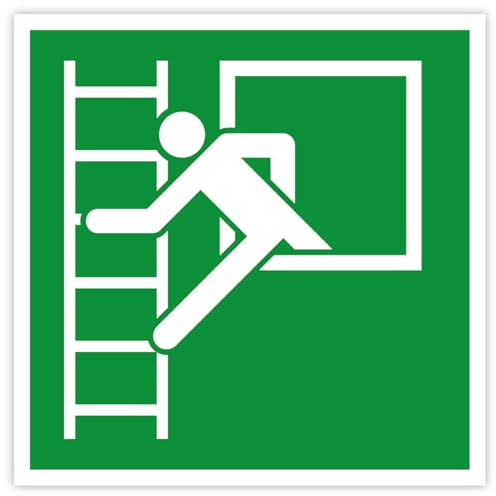 Aufkleber Rettungszeichen „Notausstieg mit Fluchtleiter“ Symbol Folie nach ISO 7010 (E016) | 5-30 cm Made in Germany, Größe: 30 x 30 cm