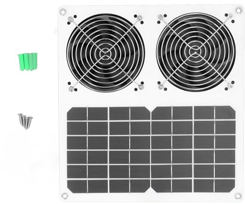 Headerbs Solarbetriebener Lüftungsventilator, Solarbetriebener Ventilator, 30, 5 Cm, Wasserdicht, Doppelventilator, 100 W, Solar-Abluftventilator für Hühnerstall, Gewächshaus