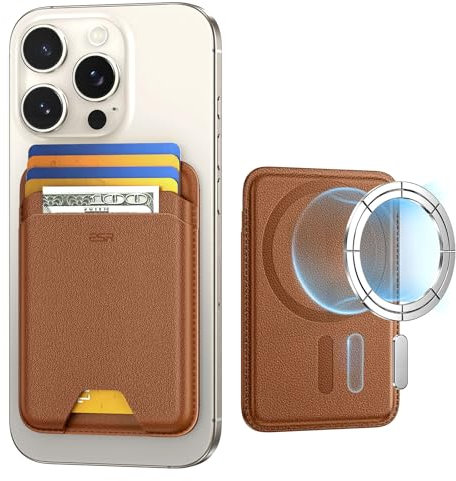 ESR für MagSafe Wallet, 5 Karten Halter, RFID Schutz, iPhone Wallet mit 3200g Magnetstärke, Veganes Leder, für iPhone 17/16/15/14/13/12 Serie/Google Pixel 10/Pro/Pro XL, Nicht für 13/12 mini,Braun