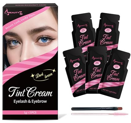 Beauty7 Teinture Cils Brun Foncé, Teinture Sourcil, Coloration Sourcil et Cils Pas Besoin de Mélanger la Crème Rapides et Faciles 5 Paquets Emballés Individuellement