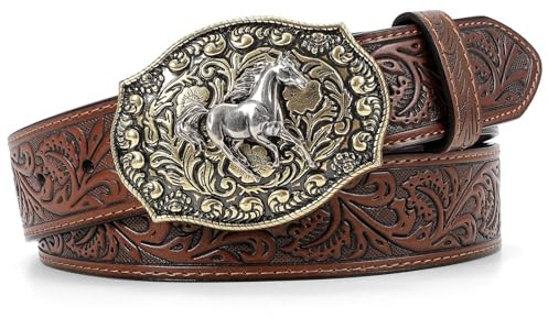SANSTHS Cowboy gürtel für Männer und Frauen, Western-Schnallengürtel, cowboy gürtel herren aus geprägtem Leder für Jeans, Weihnachtsgeschenke, Gürtel