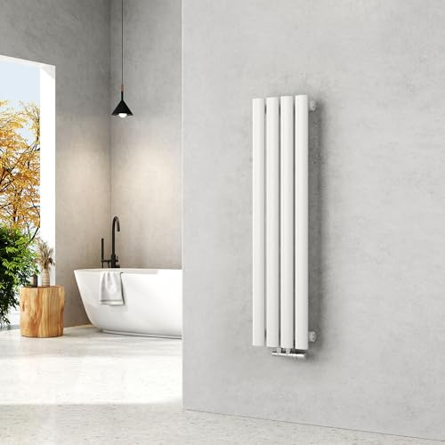 EMKE Radiatore Piccolo 900x240 mm, Ovale Verticale, Radiatore Tubolare Design, Attacco Centrale, Riscaldamento Bianco 266W