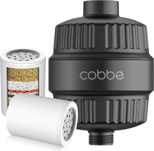 Cobbe 34 Stage Vitamin C Shower Filter, Water Softener Shower Head Filter with Replaceable Multi-Stage Filter Cartridge, Hard Water Filter for Remove Chlorine, Heavy Metal, Black