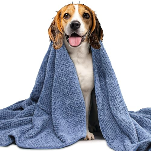 NVNAN Microfiber Dog Towels - 40x24 Inch, Super Absorbent & Quick - Drying, Soft Pet Grooming Towel for Small & Medium Dogs & Cats, Blue