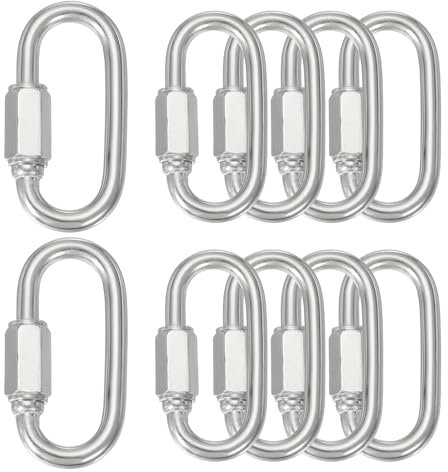 sourcing map Quick Links M6 1.97 Inch Stainless Steel Chain Connector Large Opening Screw Chain Link D Shape Locking Looks for Hammock Camping and Outdoor Equipment Pack of 10