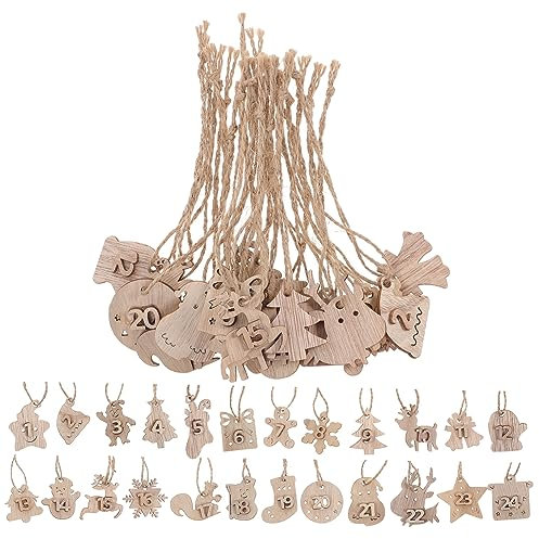 COLLBATH 1 Satz Dekorative Holznummernkalenderanhänger Weihnachtskalenderanhänger Zum Aufhängen Schöne Weihnachtsbaumanhänger