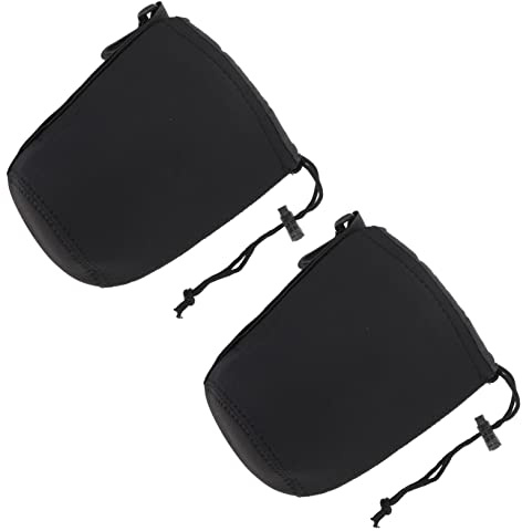 Mikikit Pochette pour Objectif Photo en Néoprène Noir, Lot de 2, Étui | Cordon de Serrage, Antichoc et Imperméable, Finition Soignée, Design Spécial