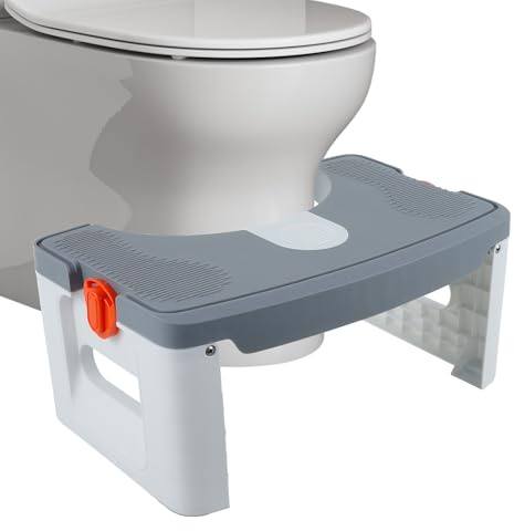 KTCINA Foldable Toilet Squat Stool, 7 Inch Anti-Slip Bathroom Squatting Stool Travel Poops Step Adult Toilet Seat Footstool Portable Bathroom Foot Step for Constipation Piles Bloating Relief(Grey)