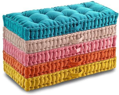 VisLarsc Bankkissen, für den Innen- und Außenbereich, 10 cm dick, getuftetes Design, hochdichter Schaumstoff, Wellenpaspelierung, perfekt für Erkerfenstersitze und Terrassenmöbel, Rot, 110 x 50 x 10