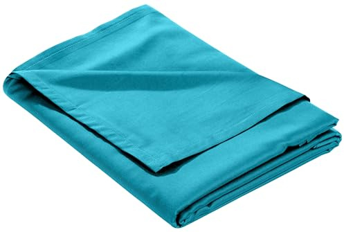 Bettwaesche-mit-Stil Mako-Satin Baumwollsatin Bettlaken ohne Gummizug Uni einfarbig (Bettlaken 160x260 cm, Türkis)