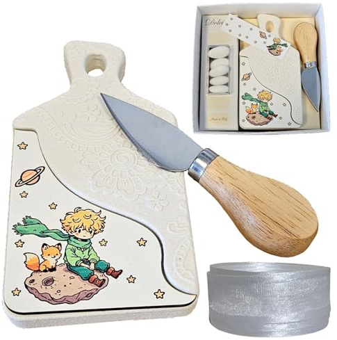 Ametista Regali Bomboniere - Tagliere Bomboniera Il Piccolo Principe in pietra 14,5x8cm con scatola, confetti, nastro bianco, coltellino da formaggio e bigliettino personalizzato