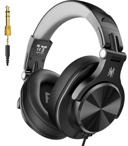 OneOdio A71D Wired Over-Ear Headphones, Studio Monitor Headsets, Hi-Res DJ Stereo Headphone with Foldable Design, 3.5/6.35MM Plug for AMP Recording Podcast Mixing PC Guitar - Black