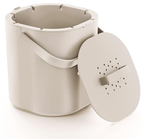 PTMS® Cubo Basura Orgánica 6L para orgánicos con Filtro de carbón Activado | Cubo Basura Pequeño para orgánicos con Tapa colgable – Cubo Basura Organica Pequeño higiénico, Lavable y diseño Moderno