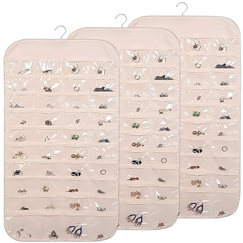 Deuson Smyckesförvaring, hängande med 80 transparenta fack, 85 x 43 cm, smyckesförvaring, vägg, hängande smyckesorganisatör, smyckeshållare, vägg för örhängen, halsband, ringar på skåp (3 stycken)