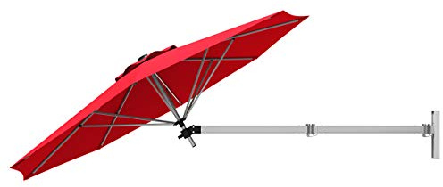 GOPLUS 247CM Parasol Mural, Parasol de Jardin Extérieur avec Toile Inclinable & Support Réglable, 8 Baleines Robustes & Aération, pour Balcon, Terrasse, Cour (Rouge)