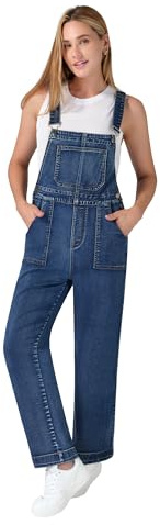 roswear Denim Overalls for Women Adjustable Strap Stretchy Bib Overall Jean Jumpsuits Pants Washed Denim Blue Large