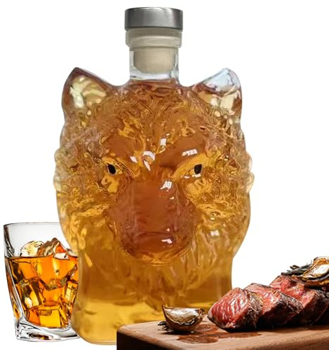 Carafe en Verre - 350 ml Décanteur à Cocktail Tête de Loup - Design Flacon Whisky pour Cave à Liqueurs Bar Maison Collection Cocktail Élégant