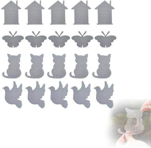 BQRKOTM 20 Pezzi Kit Riparazione Zanzariera Autoadesivo, Adesivi, Nastro Per Riparare, Invisibile, Trasparente, 4 Forme, Per La Riparazione Di Zanzariere E Schermi