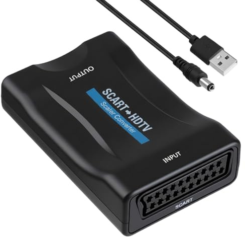 xruc Adaptateur Péritel vers HDM avec Câble USB 720p/1080p, Convertisseur Peritel HDM pour TV Moniteur Projecteur, Scart Audio Vidéo HD Compatible avec PS3 DVD VHS Xbox Blu-Ray Plug and Play