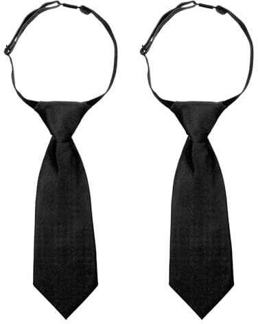 TIESOME 2 PCS Pre-Tied Kids Necktie, Adjustable Kids Necktie for Age 8-12 Kid Neckties for Wedding School Graduation(Black)