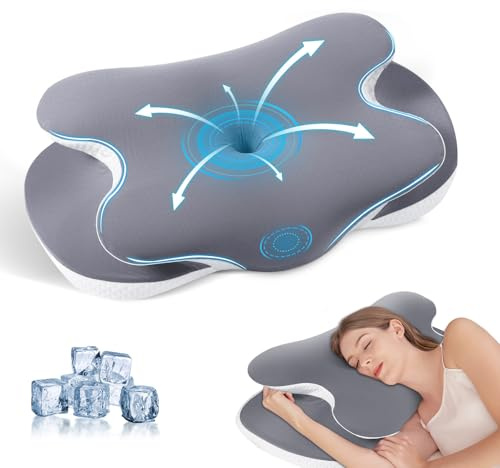 JINXIA Memory Foam Pillow for All Sleepers, Orthopedic Pillow for Neck and Shoulder Pain Relief, Cooling Pillow with Removabole Pillowcase, Gray
