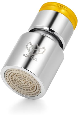 Aeratore Orientabile 360° MA-RA – Riduttore di Flusso Universale per Rubinetto Cucina e Bagno – Getto Uniforme e Anti-Schizzi, Risparmio Idrico, Facile da Installare – Cromato con Adattatore 20/23 mm