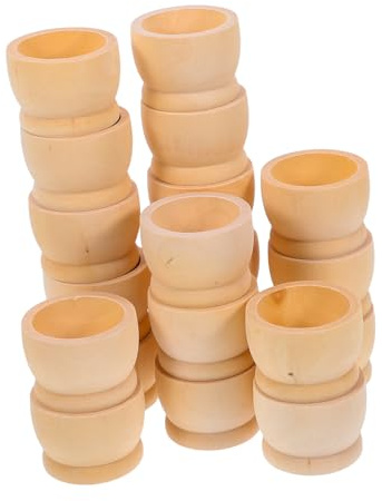 HOODANCOS 20pcs Wooden Easter Egg Cups 4x5cm Natural Wood Color Egg Holders DIY Dinosaur Trays Party Favors Spring Easter Party Supplies