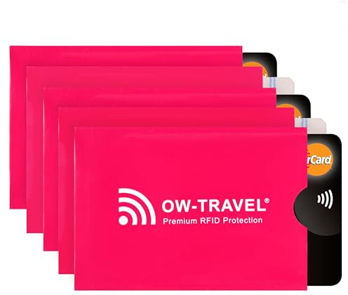 OW-Travel TÜV geprüfte RFID Schutzhülle Kreditkarten NFC Schutzhüllen Reisepasshülle Reisezubehör für Kreditkarte Personalausweis EC Bankkarten Visa Ausweis:5KartenschutzBlockerRosa