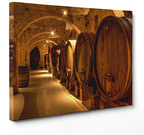 ConKrea QUADRO SU TELA CANVAS - INTELAIATO - PRONTO DA APPENDERE - Botti di Vino in Rovere - Cantina - 30x40cm - Senza Cornice - (cod.2778)