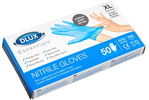 Medical Grade Disposable Gloves Nitrile Powder Free Strong Blue M/L/XL (50, x - Large)