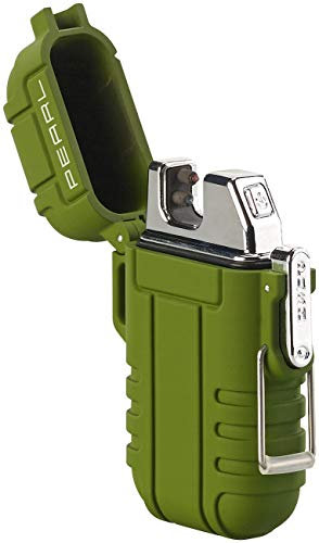 PEARL Outdoor Feuerzeug: Elektronisches Feuerzeug mit doppeltem Lichtbogen, Akku, IP56, Oliv (Elektrisches Lichtbogen, Akku-USB, wasserdichte Taschen)
