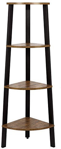 Mondeer Eckregal, Holz Eckleiterregal für Badezimmer Wohnzimmer Schlafzimmer Küche, 4-stöckiges Aufbewahrungsregal, industrielle rustikale Möbel Eckbücherregal, Braun und Schwarz