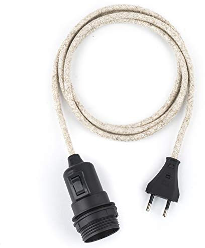 3m Plug-In Lampe LEINEN, Textilkabel mit Lampenfassung aus Thermoplast (TEILGEWINDEMANTEL) mit Schalter und Eurostecker