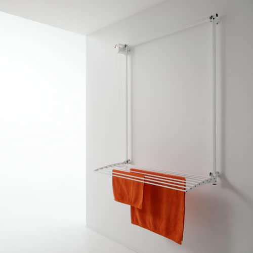 Foxydry Wall, wandwäscheständer mit Lift, klappbar, 128 cm | aus aluminium und edelstahl, rostfrei, vertikaler wandwäscheständer, für den innen- und außenbereich, trägt 10 kg, weiß