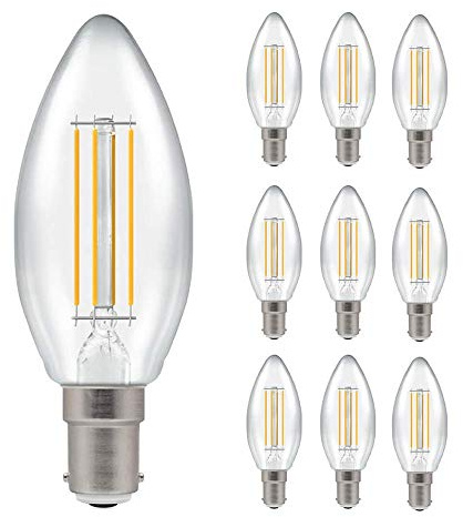 Pack of 10 x Crompton LED Dimmable Filament Candle Light Bulb Clear 5W B15 SBC 2700K Warm