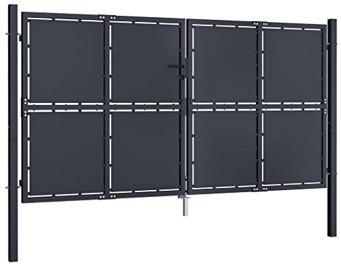 Tidyard Gitterzauntor Gartentor Garten-Zauntor Zaun Tor aus Stahl Mit 2 soliden Pfosten Mit stabilen Scharnieren,Flügeltore Gartentür Zauntür Gartentüre Zauntor,300 x 200 cm (B x H) Anthrazit