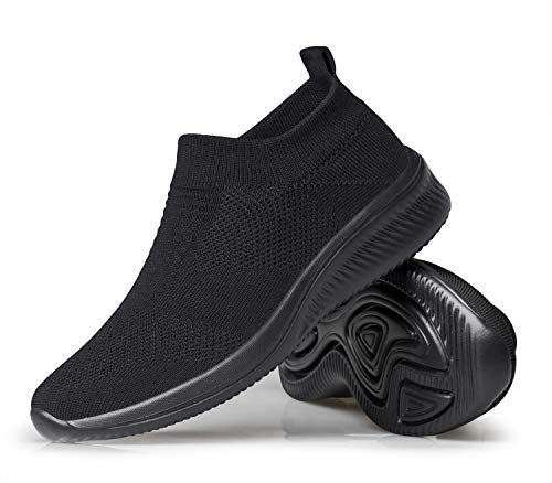 vibdiv Womens Shoes Flat Pull on Sneakers Lightweight Breathable Comfortable Walking Jogging Work Ink-Black 9