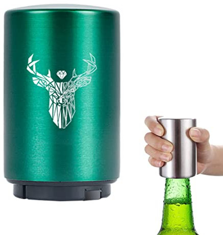 Push Down Bottle Opener,Magnetic Bottle Openers,Beer Bottle Openers for Men Automatic Bottle Opener,Beer Bottle Cap Opener Tool,Kitchen Gadgets Novelty Unique Gifts for Men(Green Flower)