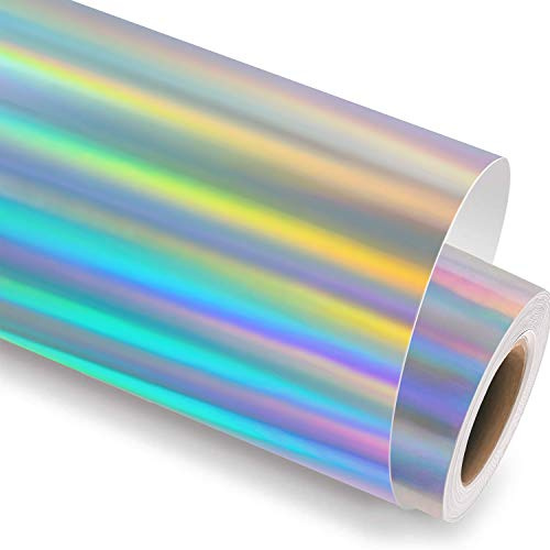 HTVRONT Holografische Vinylfolie Plotter, 30×183cm, Spektrales Silber | Permanente Plotterfolie, Rollen Selbstklebend, Für Bastelprojekte, Für Schilder, Für Scrapbooking, Für alle Plotter
